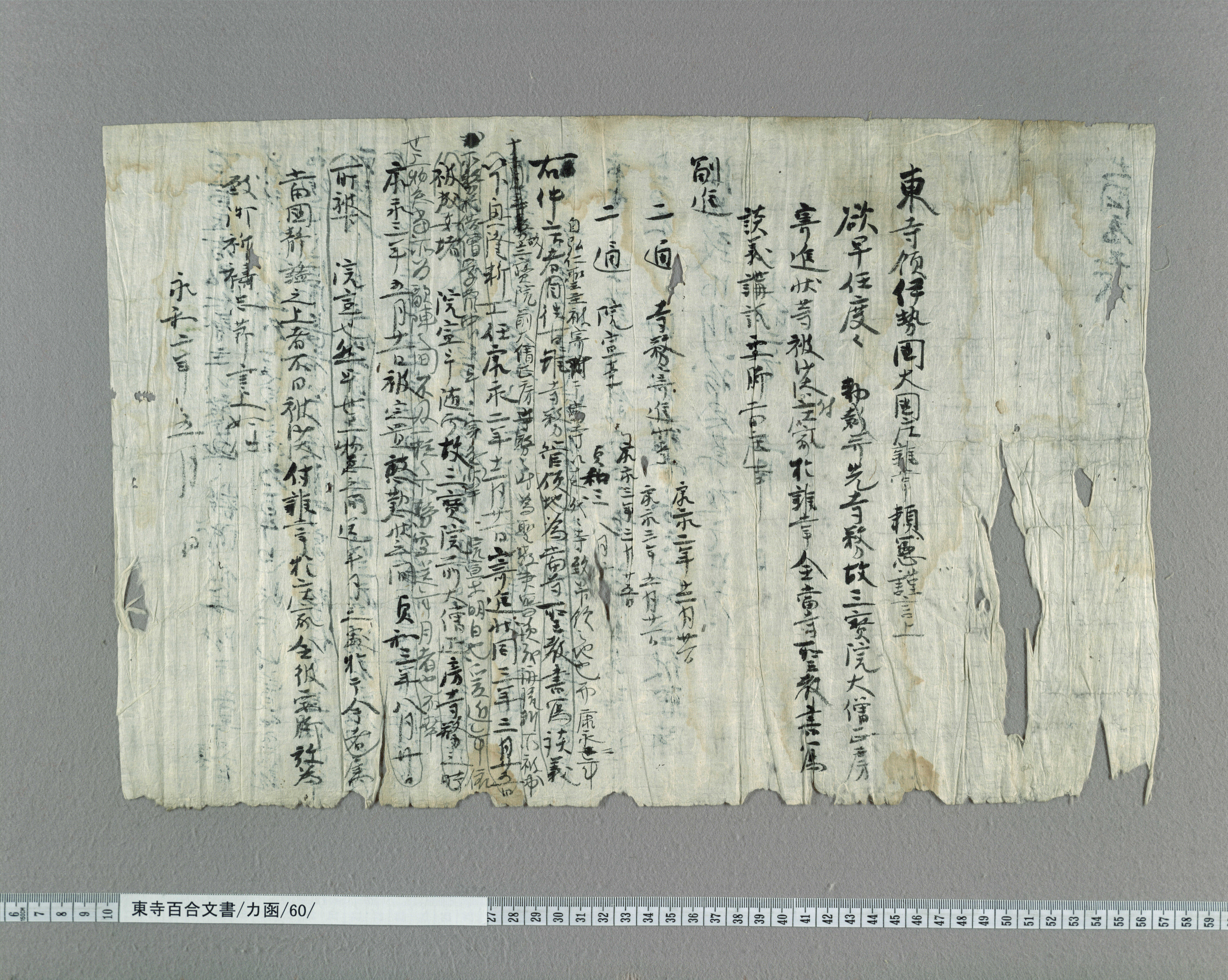 カ函/60/紙背/：伊勢国大国庄雑掌頼憲申状案｜文書詳細｜東寺百合文書